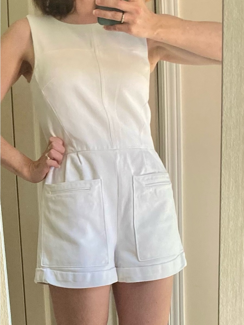 White Textured and Tailored Theory Romper, Size 4